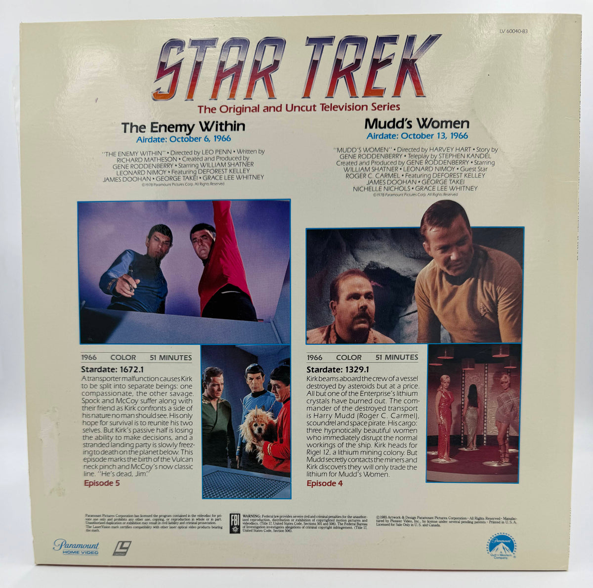 Star Trek: The Original Series (1985) - The Enemy Within / Mudd's Women LaserDisc - Paramount - EX