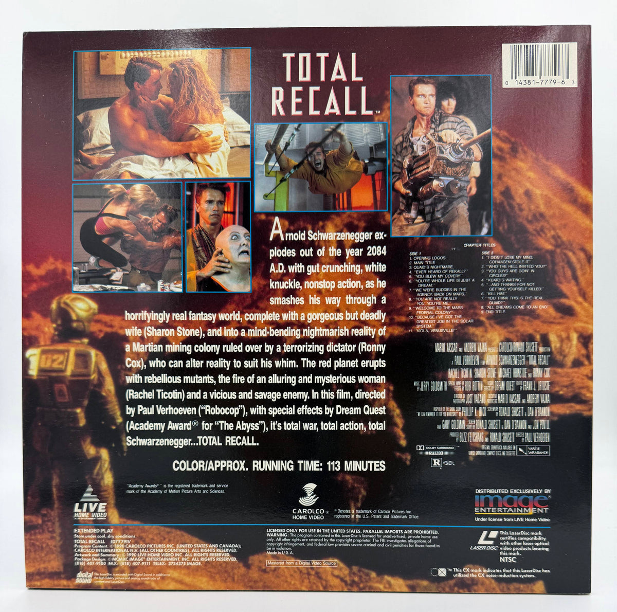 Total Recall (1990) LaserDisc - Arnold Schwarzenegger - Live Home Video / Image Entertainment - EX