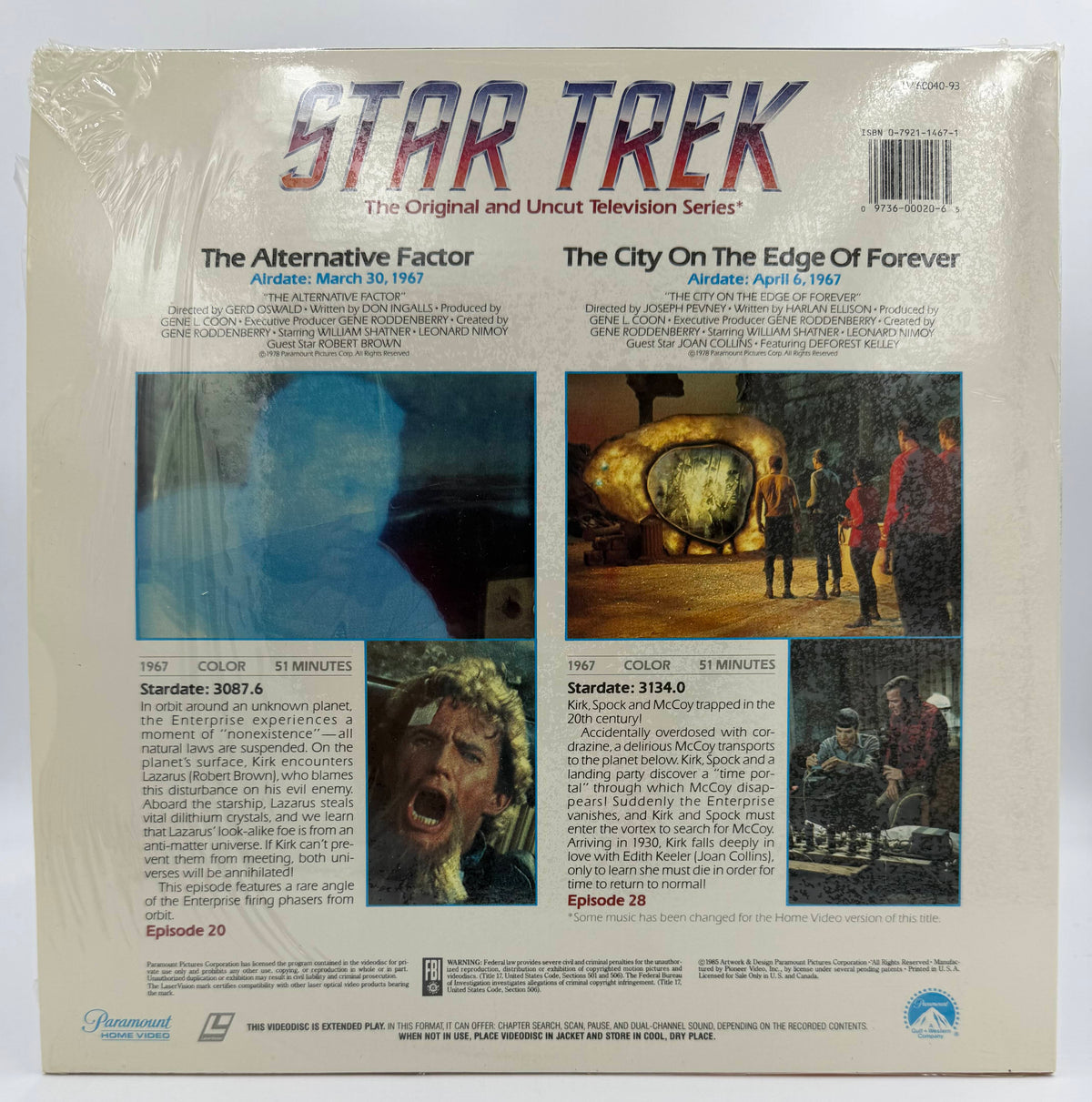 Star Trek: The Original Series (1985) - The Alternative Factor / The City On The Edge Of Forever LaserDisc - Paramount - EX
