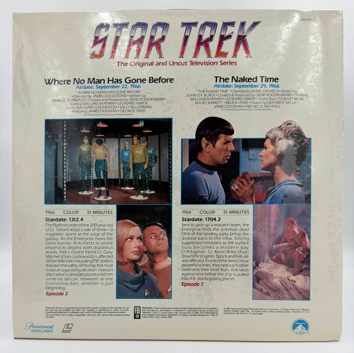 Star Trek: The Original Series (1985) - Where No Man Has Gone Before / The Naked Time LaserDisc - Paramount – EX – Factory Sealed