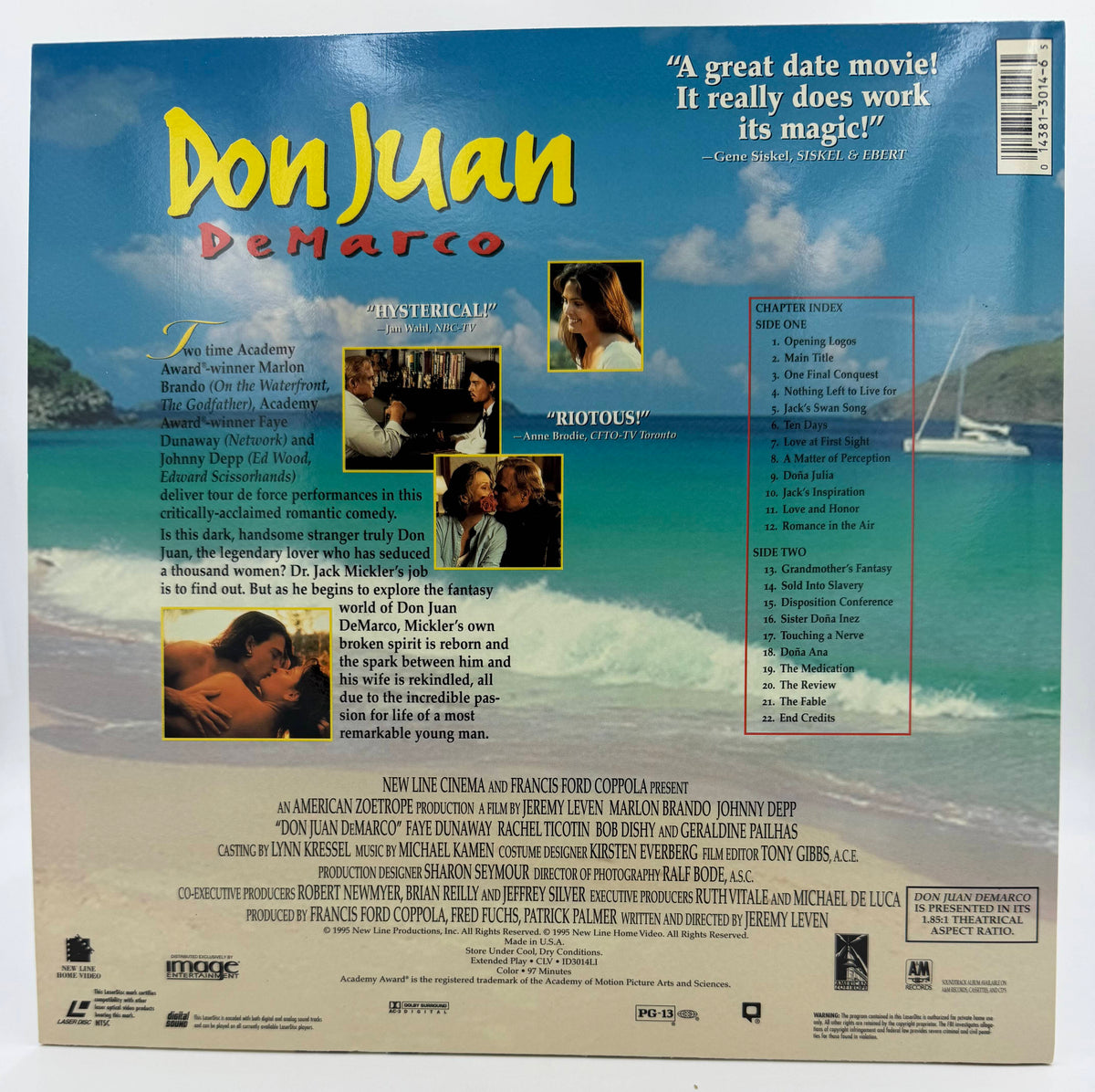 Don Juan DeMarco (1995) LaserDisc - Marlon Brando, Johnny Depp, Faye Dunaway - Widescreen Edition - Image Entertainment - EX