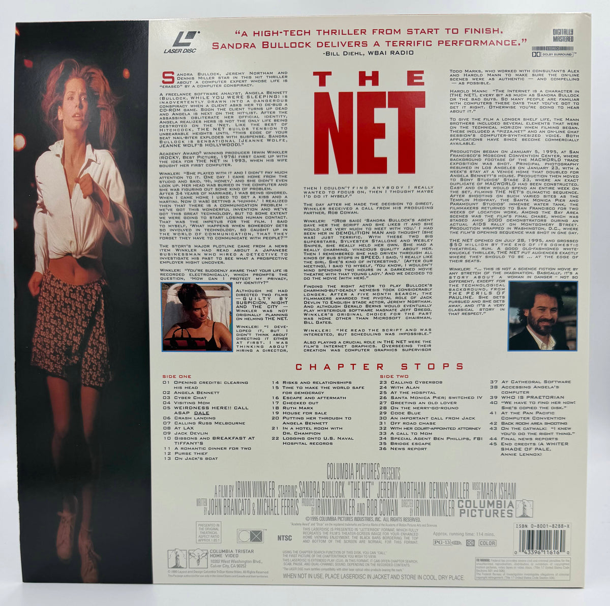 The Net (1995) LaserDisc - Sandra Bullock - Deluxe Widescreen Presentation - Columbia TriStar - EX