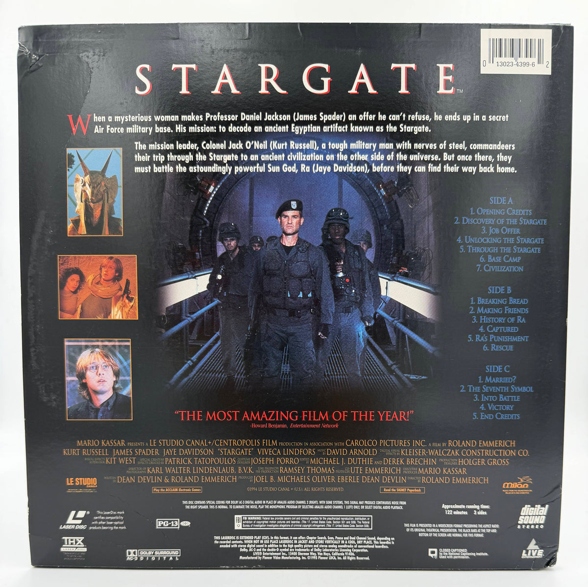 Stargate (1995) LaserDisc - Kurt Russell, James Spader - THX Dolby AC-3 Widescreen Edition - Live Entertainment - VG