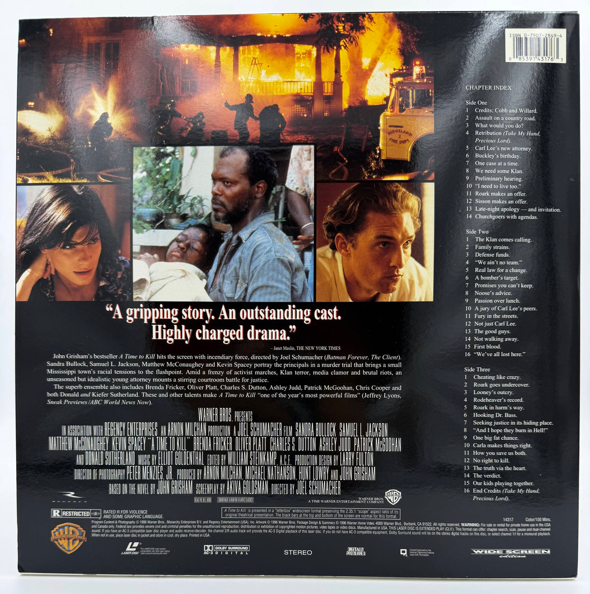 A Time to Kill (1996) LaserDisc - Sandra Bullock, Samuel L. Jackson, Matthew McConaughey - Widescreen AC-3 Edition - Warner - EX