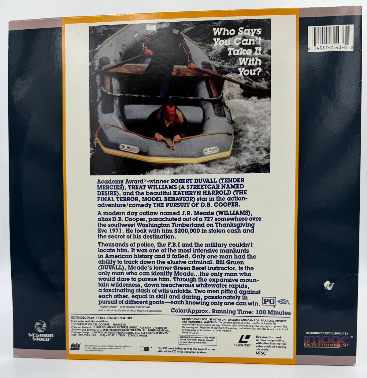 The Pursuit of D.B. Cooper (1981) LaserDisc - Robert Duvall, Treat Williams - Vestron Video - VG