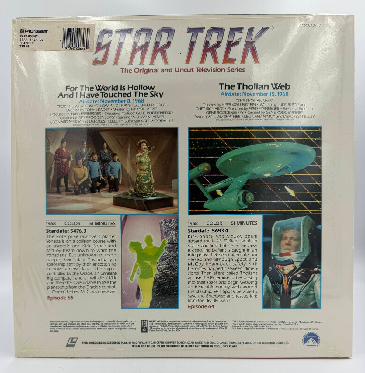 Star Trek: The Original Series (1988) Vintage LaserDisc - For The World Is Hollow And I Have Touched The Sky / The Tholian Web - Episodes 65 &amp; 64 - Paramount - EX