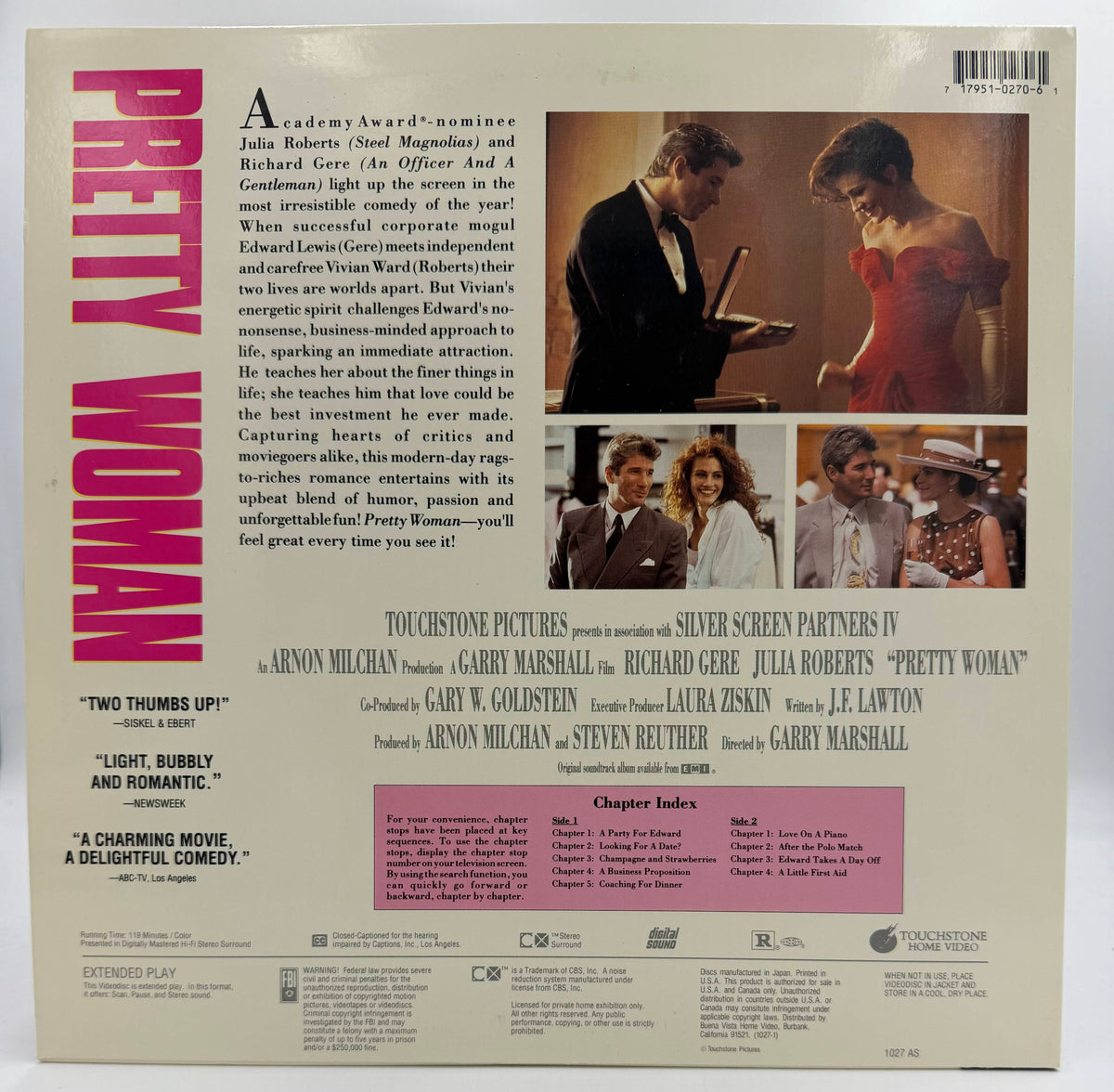 Pretty Woman LaserDisc LD (1990) - Touchstone Home Video - EX