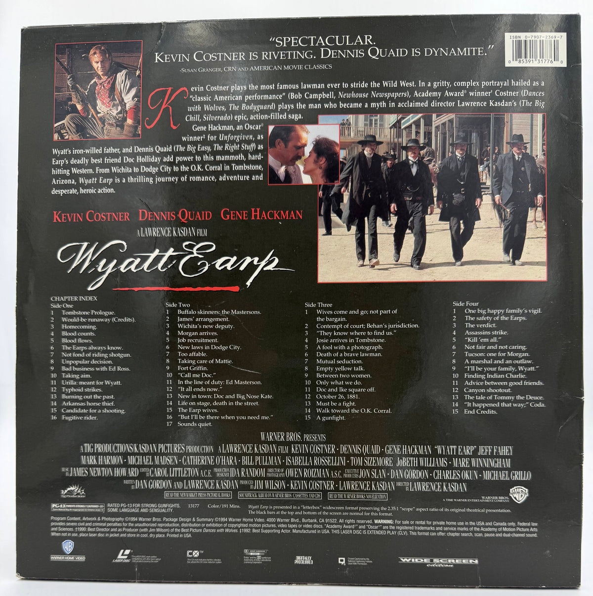 Wyatt Earp Widescreen Edition LaserDisc LD (1994) - Warner Home Video - VG