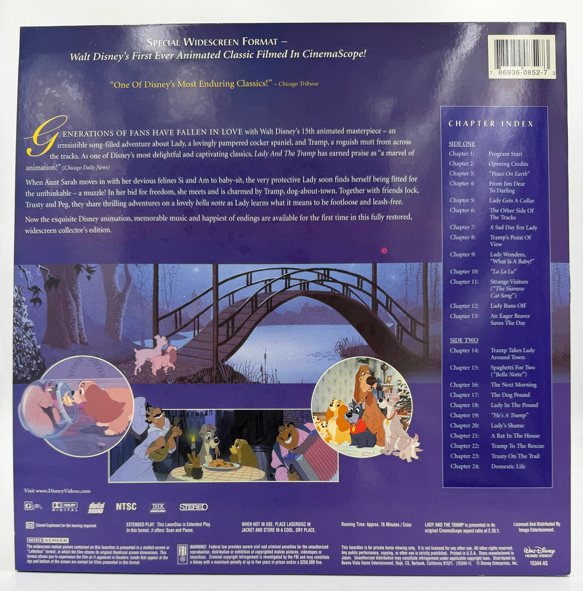 Lady and the Tramp (Walt Disney's Masterpiece - Special Widescreen Format) LaserDisc LD (1998) - Buena Vista Home Entertainment / Image Entertainment - EX