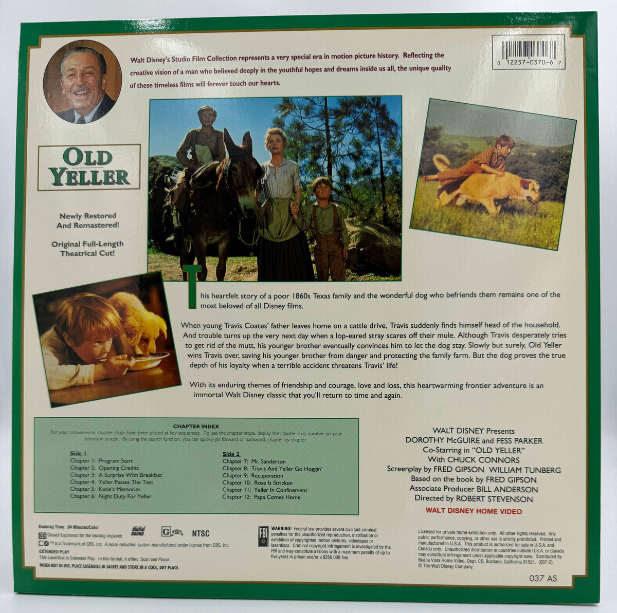 Old Yeller (Walt Disney's Studio Film Collection) LaserDisc LD (1992) - Walt Disney Home Video - EX