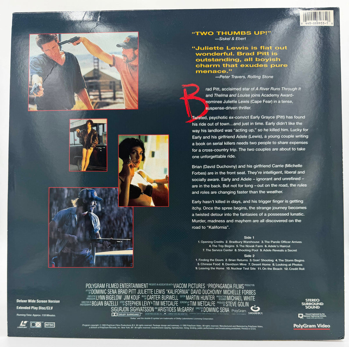 Kalifornia (Unrated Deluxe Wide Screen Version) LaserDisc LD (1994) - PolyGram Video / Gramercy Pictures - EX