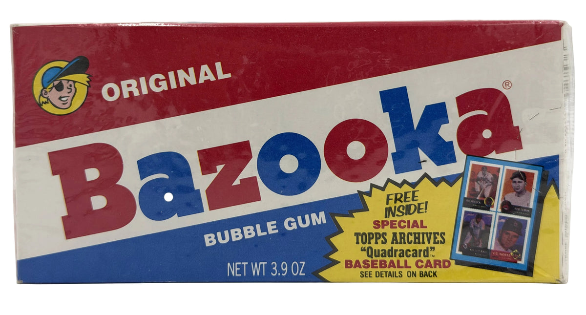 1988 Bazooka Original Bubble Gum 10-Pack Box featuring the Topps Archives "Quadracard" Baseball Cards - Sealed