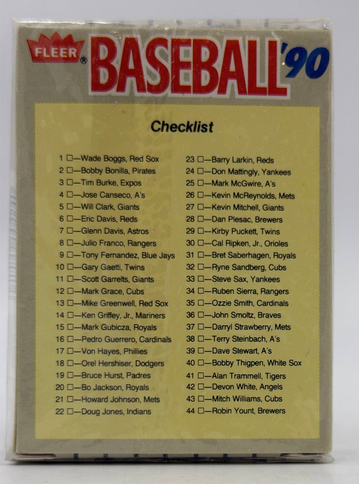 1990 Fleer Baseball All-Stars Complete Set (44 Cards and 6 Logo Stickers) Sealed