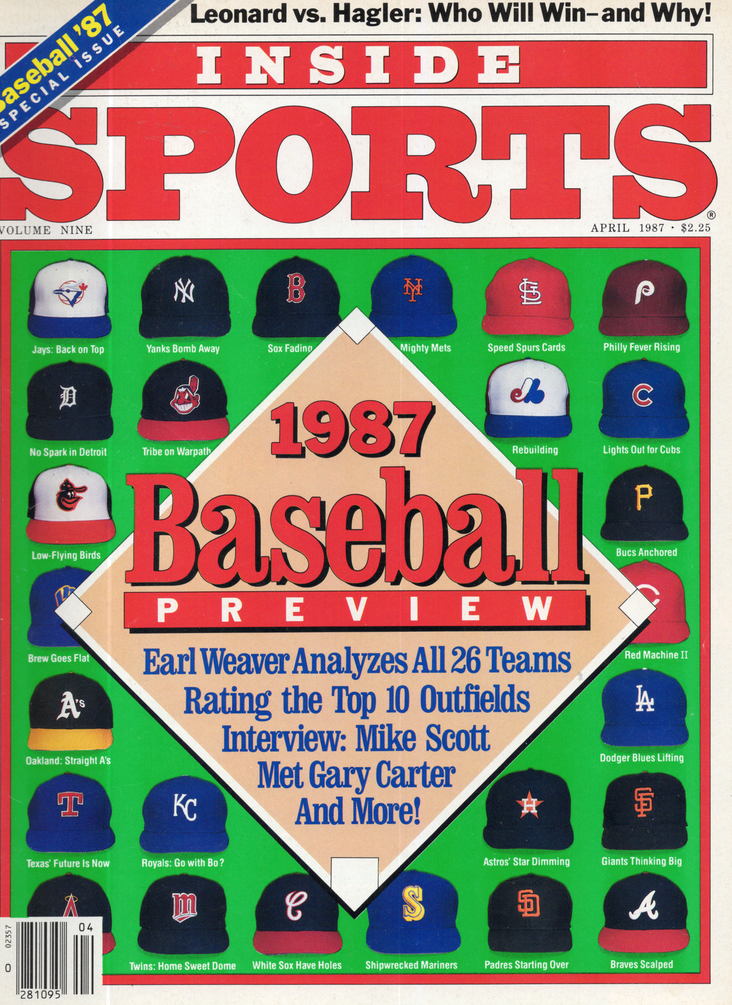 Vintage Inside Sports Magazine (April 1987) – 1987 Baseball Preview Special Issue (26 MLB Team Caps Cover)