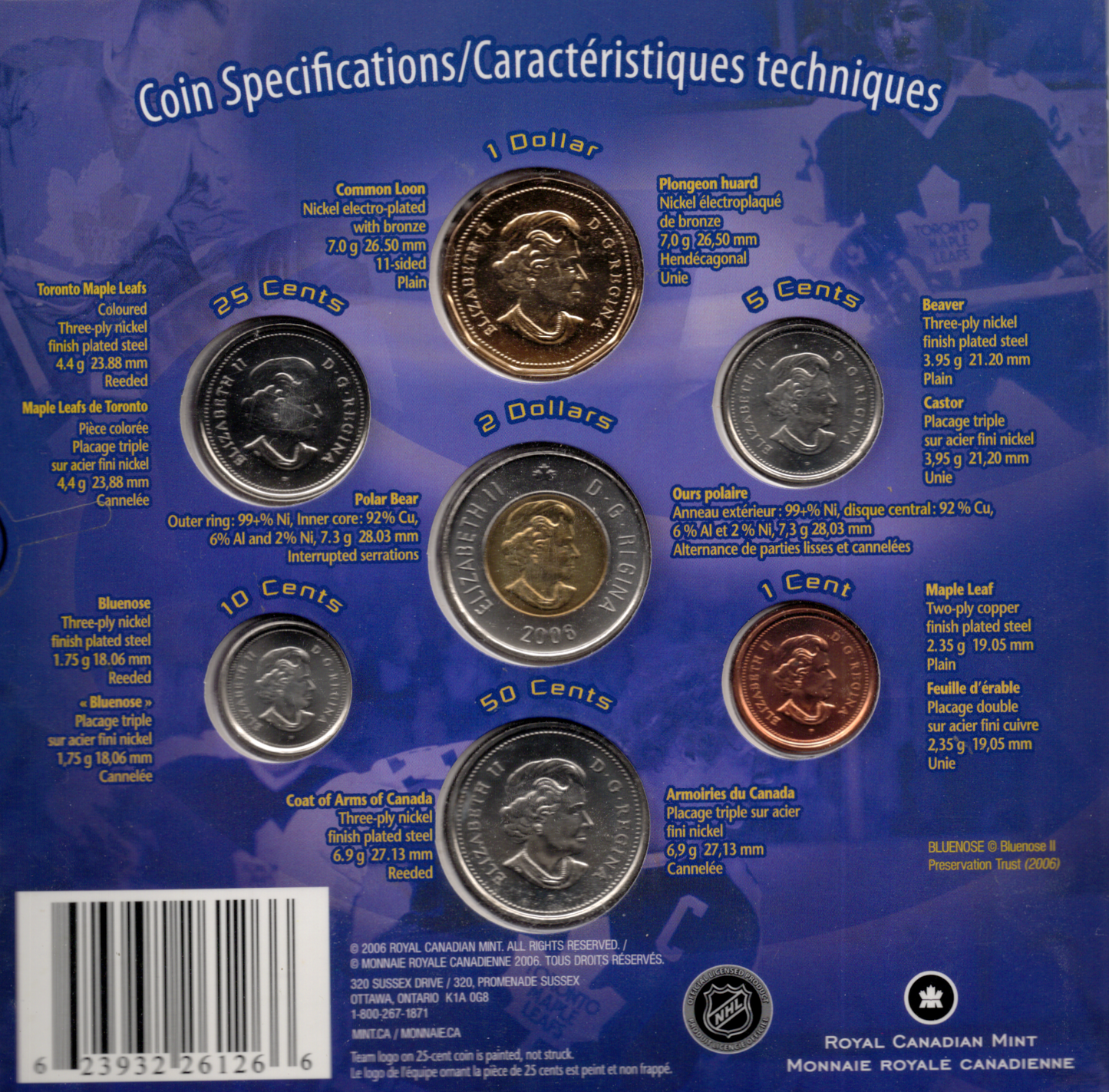 2005-06 Royal Canadian Mint NHL Toronto Maple Leafs Official Coin Set (7-Coin Pack)