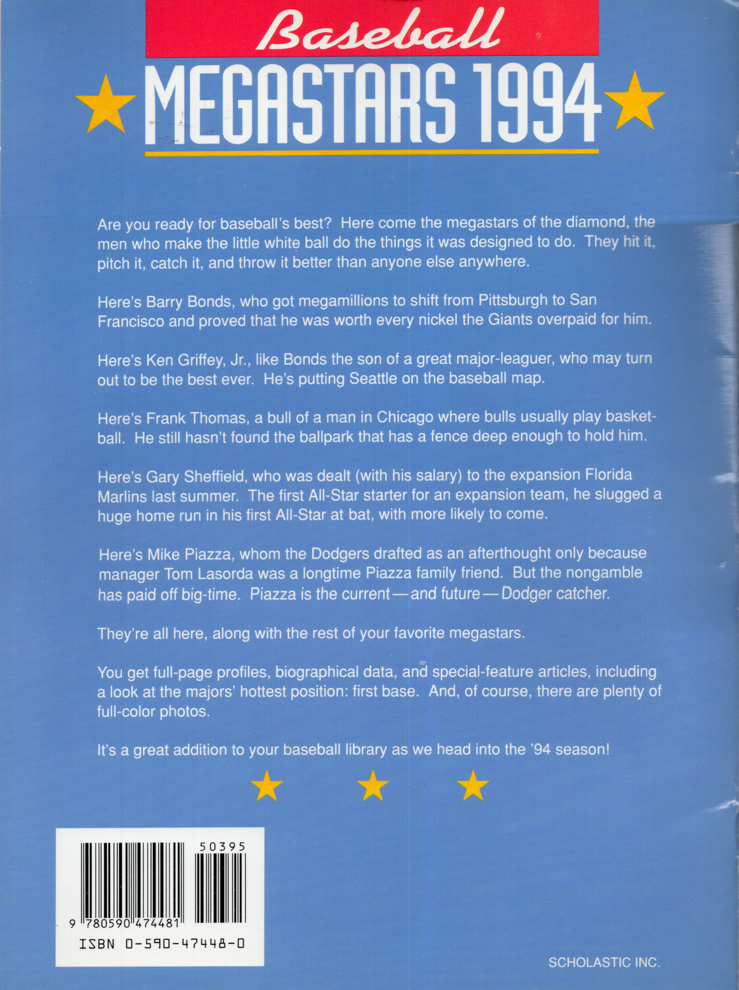 Vintage 1994 Scholastic Baseball Megastars Softcover Book