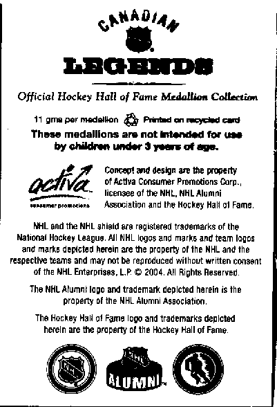 2003-04 NHL Canadian Legends Ray Bourque Official Hockey Hall of Fame Medallion