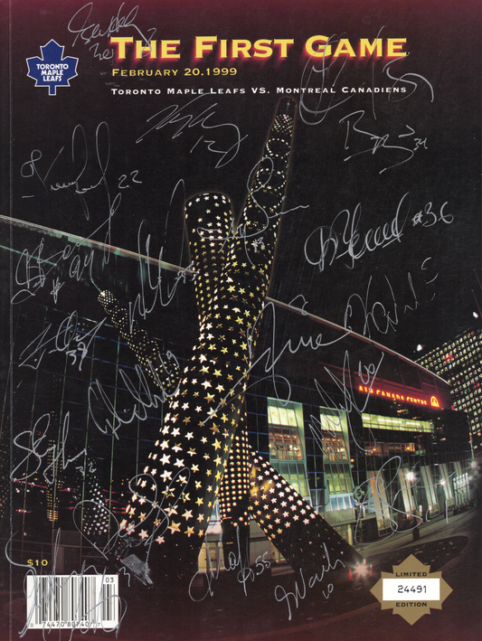 1999 The First Game Official Commemorative Game Program- Signed 1998-99 Toronto Maple Leaf Roster (Feburary 20 1999)