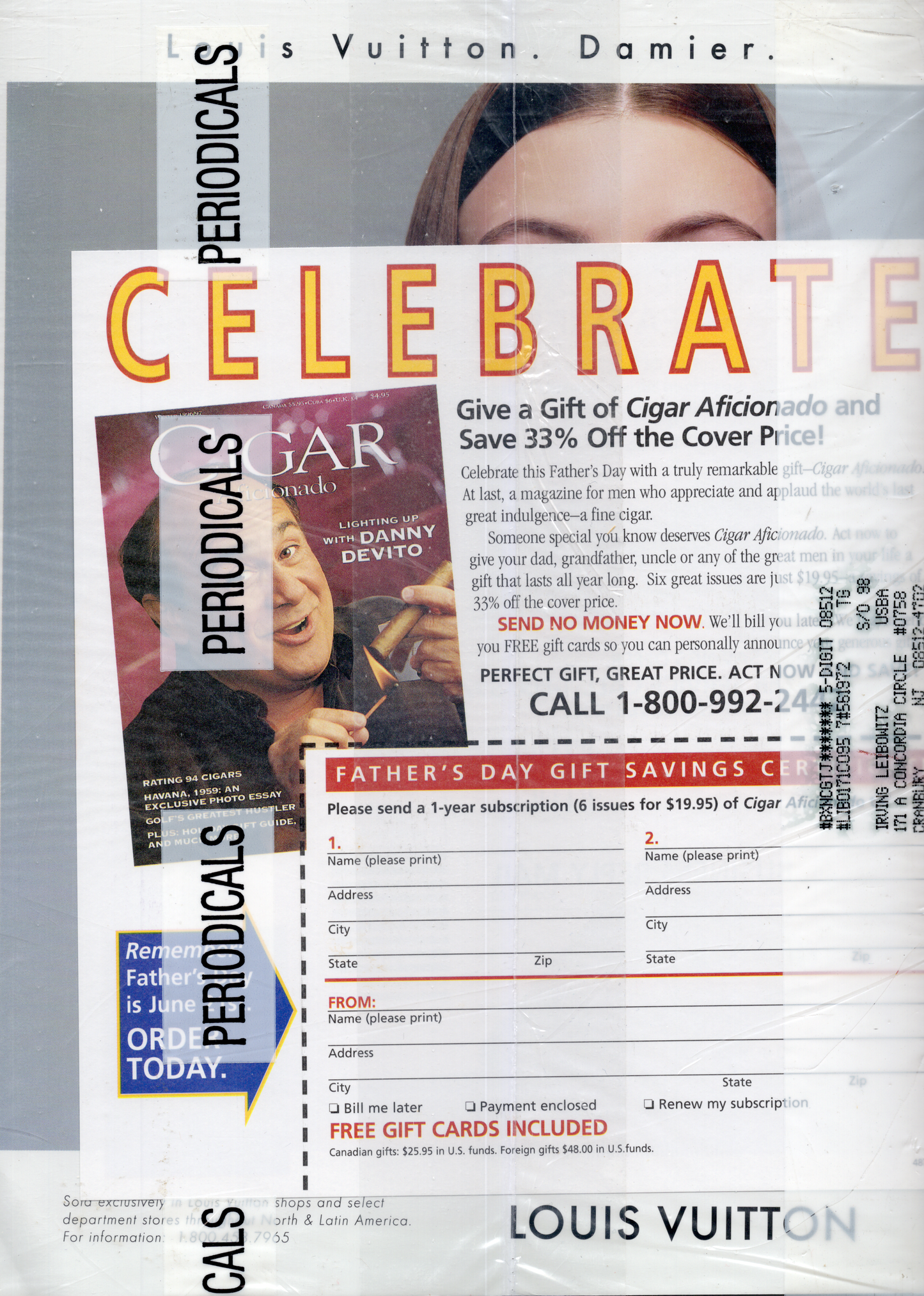 Vintage 1998 Cigar Aficionado: Michael Douglas Celebrity Issue Sealed Magazine