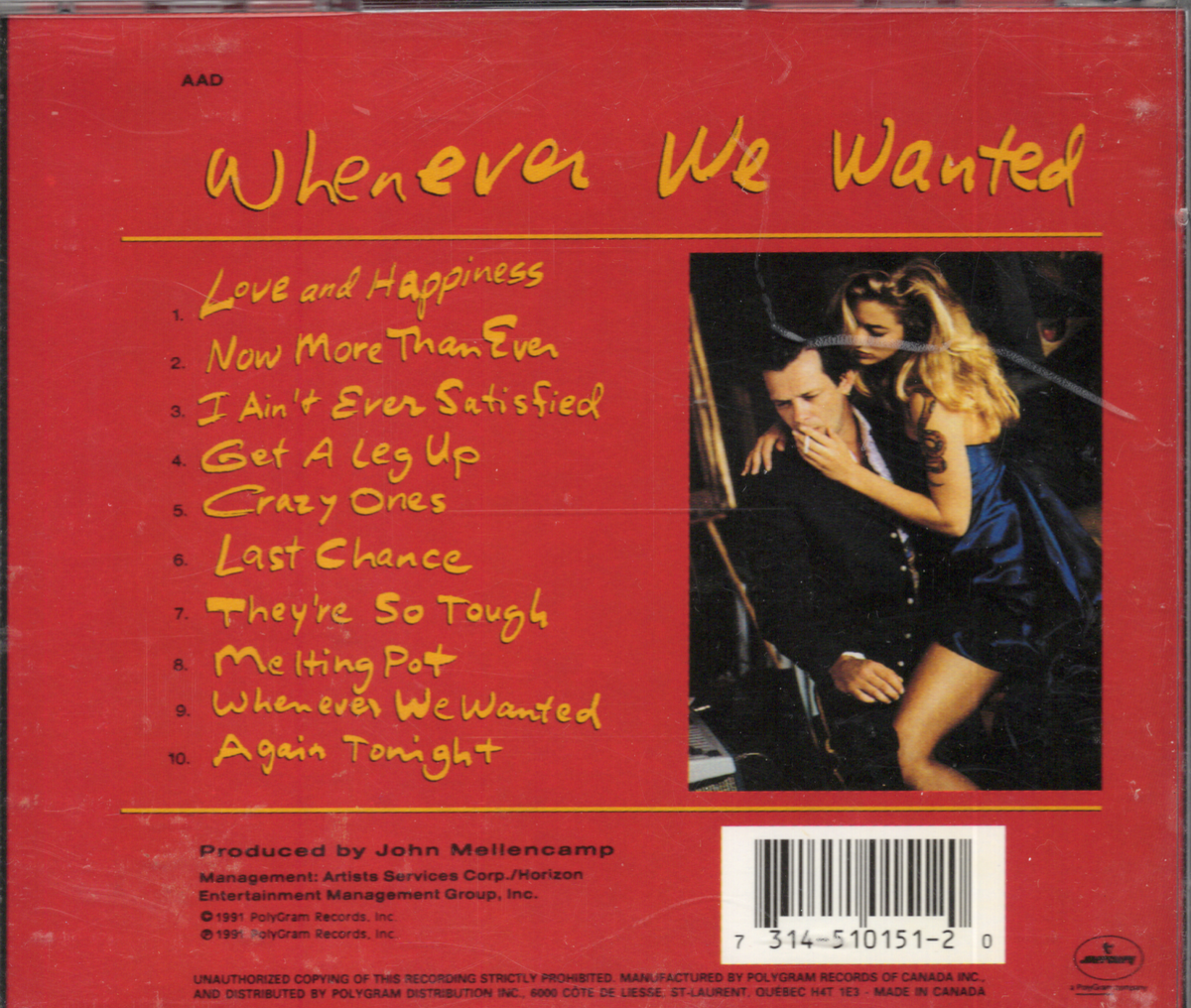 John Mellencamp Whenever We Wanted (1991) Classic Rock Compilation Album Vintage CD