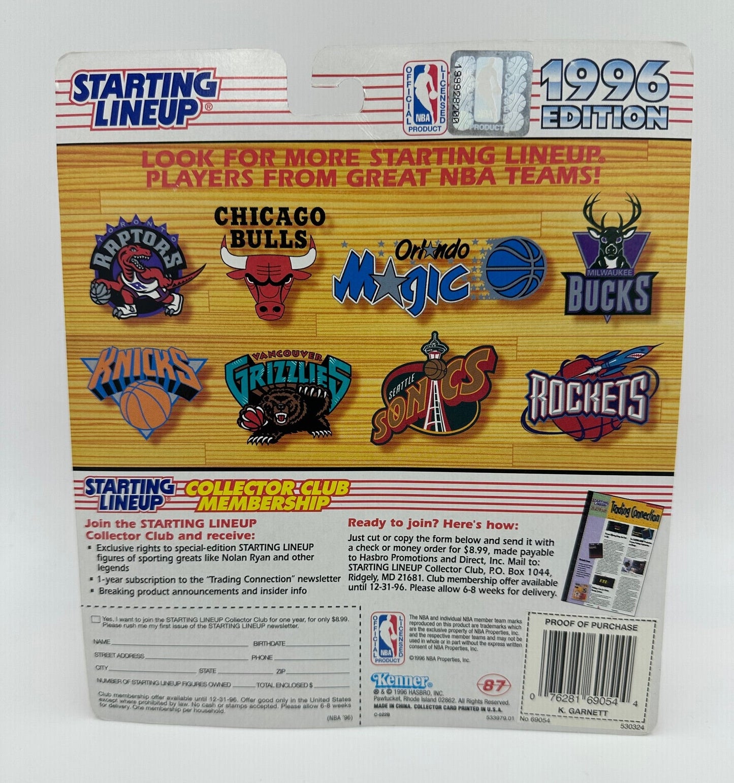 1996 Hasbro Starting Lineup Kevin Garnett 6-inch Action Figure Unopened