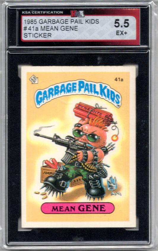 1985 Garbage Pail Kids Mean Gene Sticker Card #41a KSA 5.5