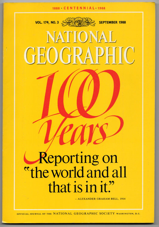 National Geographic Vol 174 No 3 Vintage Magazine (September 1988) 100 Years Cover