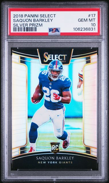 2018 Panini Select Saquon Barkley Silver Prizm Graded Rookie Card #17 PSA 10