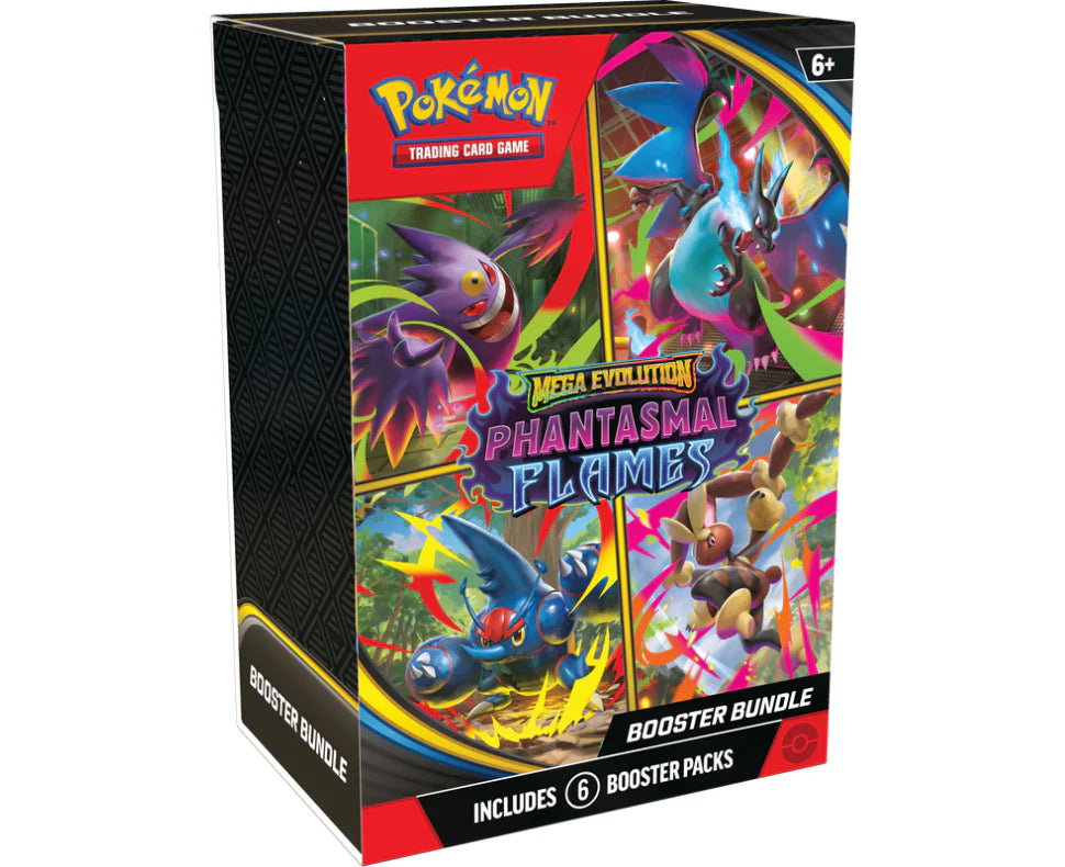 2025 Pokemon Mega Evolution Phantasmal Flames Booster Bundle Trading Card Game Box (6 Packs)