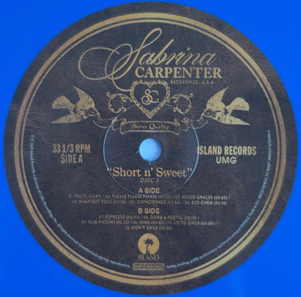 Sabrina Carpenter Short N' Sweet Deluxe Blue Opaque Vinyl Album (Sealed)