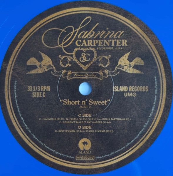 Sabrina Carpenter Short N' Sweet Deluxe Blue Opaque Vinyl Album (Sealed)