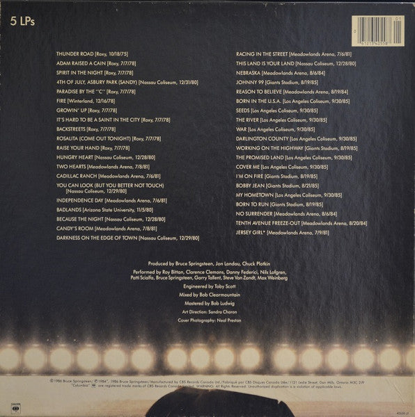 1986 Bruce Springsteen & The E-Street Band Live / 1975-85 Vintage Vinyl Album Box Set 5 LPs (Pre-Owned) Canada Pressing