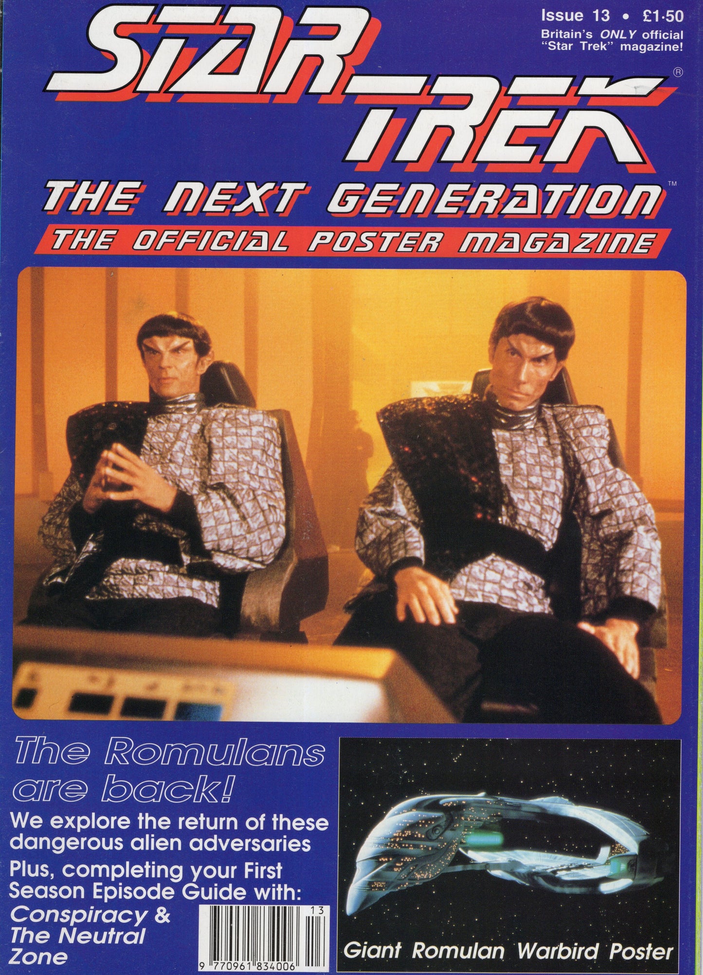 Star Trek The Next Generation Official Poster Magazine Issue 13 (Jan 1992) Vintage Magazine