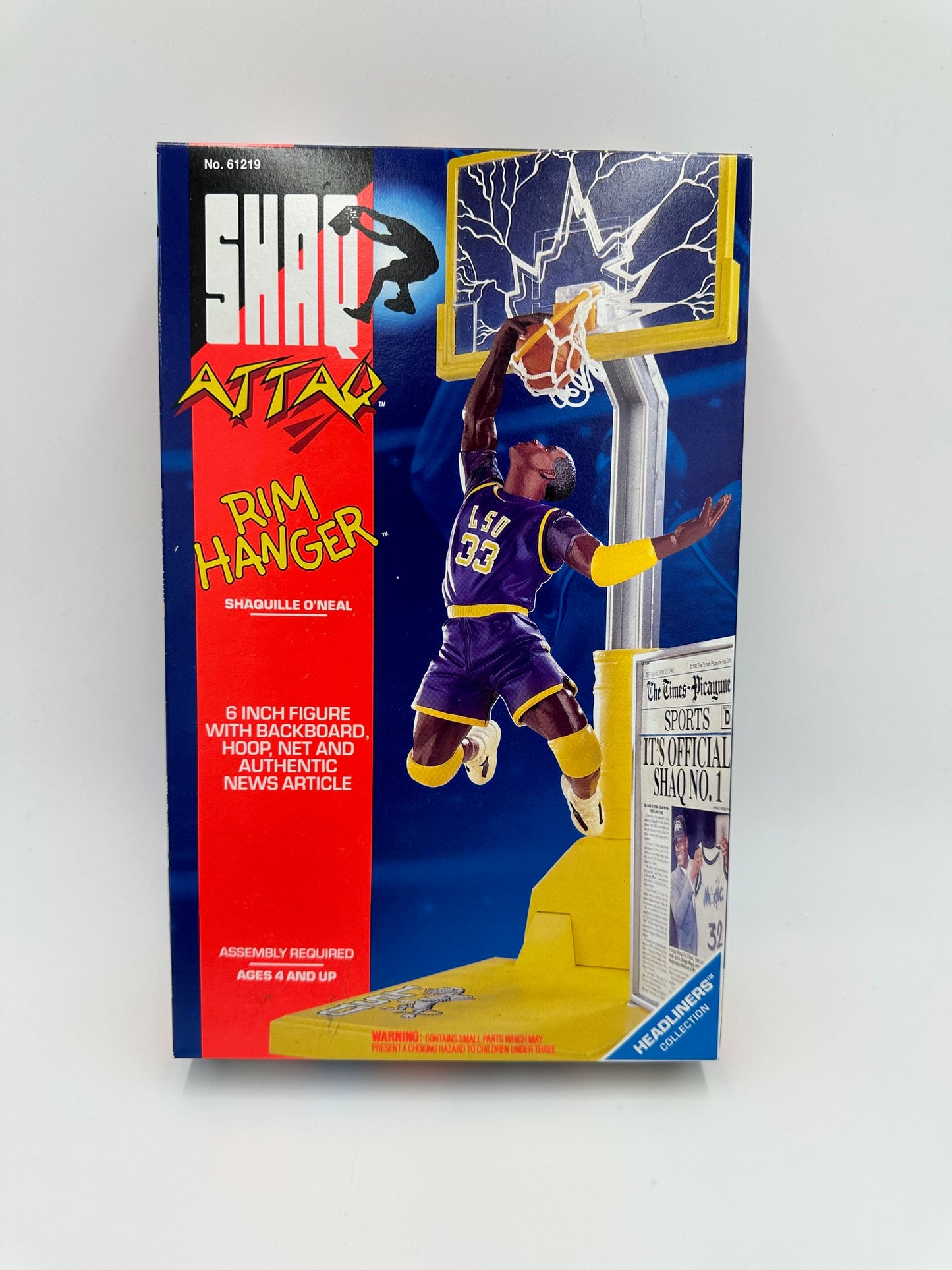 1993 Kenner Shaq Attaq Rim Hanger 6-inch Action Figure with Backboard Hoop and Net