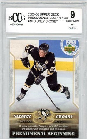 2005/06 Upper Deck Phenomenal Beginnings Sidney Crosby Graded Rookie Card #16 BCCG 9