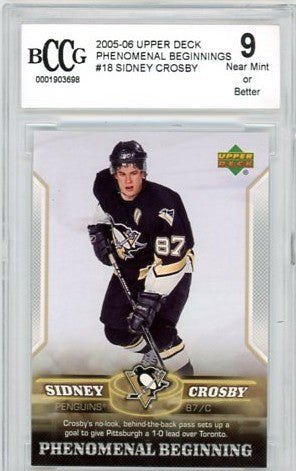 2005/06 Upper Deck Phenomenal Beginnings Sidney Crosby Graded Rookie Card #18 BCCG 9