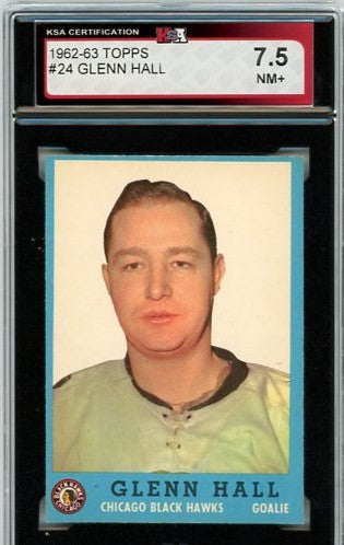 1962-63 Topps Glenn Hall Graded Chicago Black Hawks Card #24 KSA 7.5