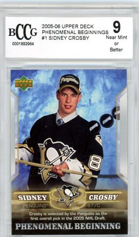 2005/06 Upper Deck Phenomenal Beginnings Sidney Crosby Graded Rookie Card #1 BCCG 9