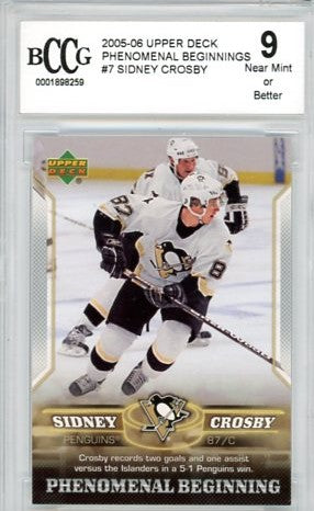 2005/06 Upper Deck Phenomenal Beginnings Sidney Crosby Graded Rookie Card #7 BCCG 9