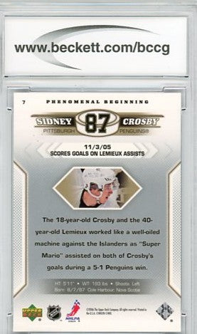 2005/06 Upper Deck Phenomenal Beginnings Sidney Crosby Graded Rookie Card #7 BCCG 9