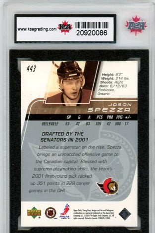 2002/03 Upper Deck Jason Spezza Graded Young Guns Rookie Card #443 KSA 9