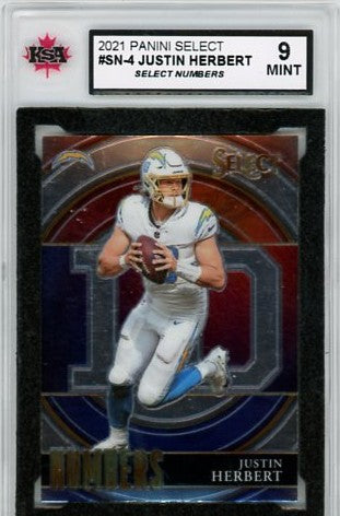 2021 Panini Select Select Numbers Justin Herbert Graded Card #SN-4 KSA 9.0
