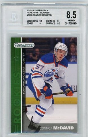 2015-16 Upper Deck Parkhurst Rookies Connor McDavid Graded Rookie Card #PR1 Beckett 8.5