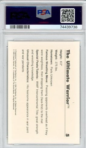 1990 Classic WWF Ultimate Warrior Graded Wrestling Rookie Card #5 PSA 9