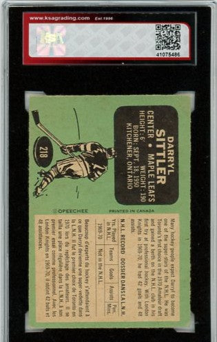 1970/71 O-Pee-Chee Darryl Sittler Graded Rookie Card #218 KSA 4