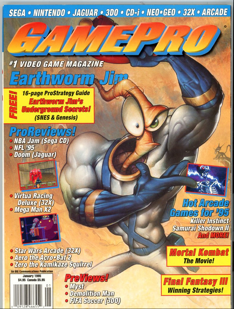 GamePro (January 1995) Vintage Newsstand Magazine Earthworm Jim Cover