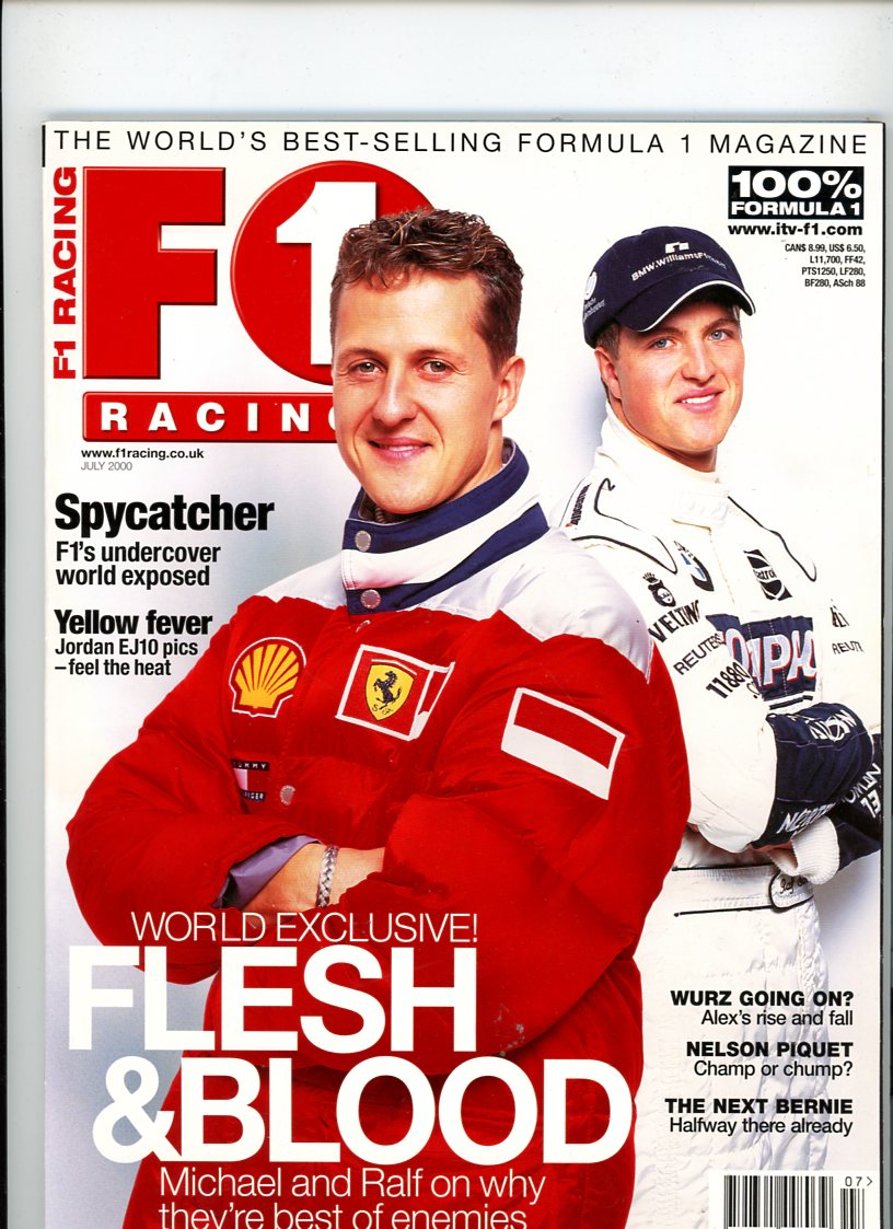 2000 F1 Racing (July 2000) Vintage Newsstand Magazine Michael & Ralf Schumachers Cover