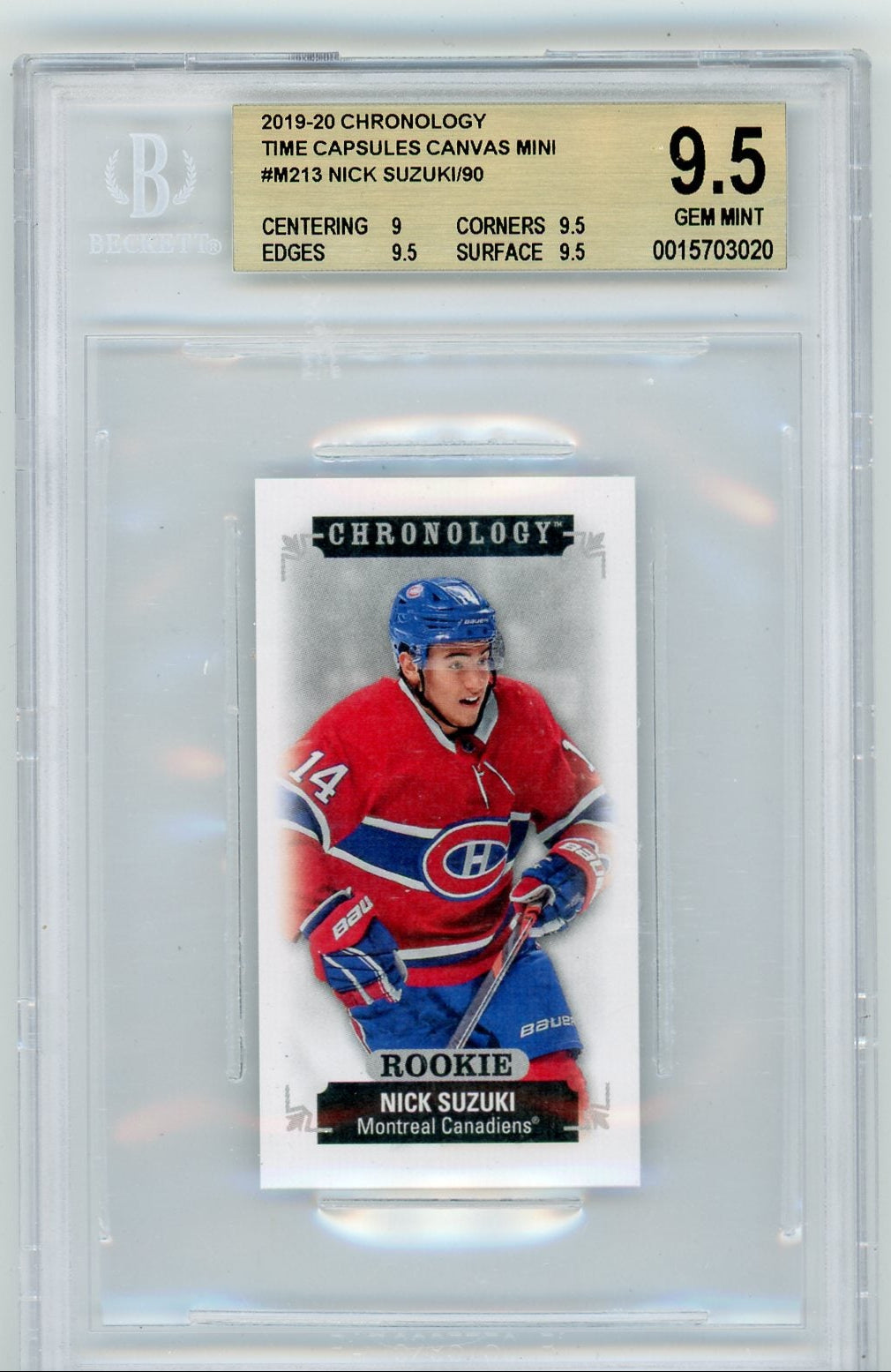 2019-20 Chronology Time Capsules Canvas Mini Nick Suzuki Rookie #213 /90 Beckett 9.5