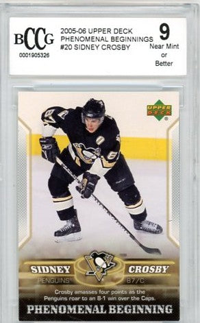 2005/06 Upper Deck Phenomenal Beginnings Sidney Crosby Graded Rookie Card #20 BCCG 9