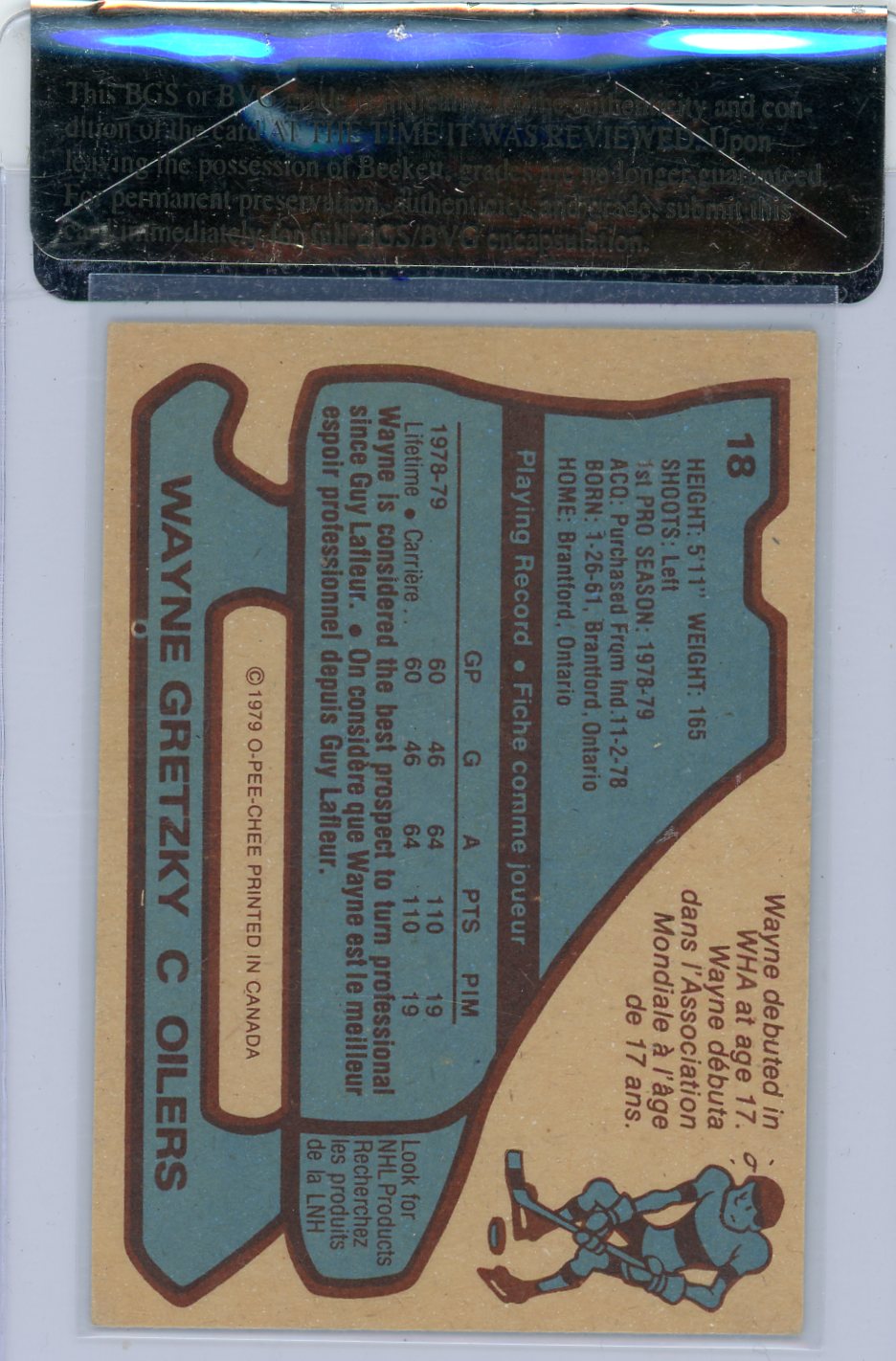 1979-80 O-Pee-Chee Wayne Gretzky Graded Rookie Card #18 Beckett Raw Review 5.0